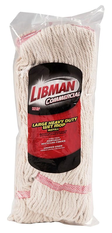 Libman 972 Mop Refill, 1-1/4 in Headband, Cotton/Poly, Red/White