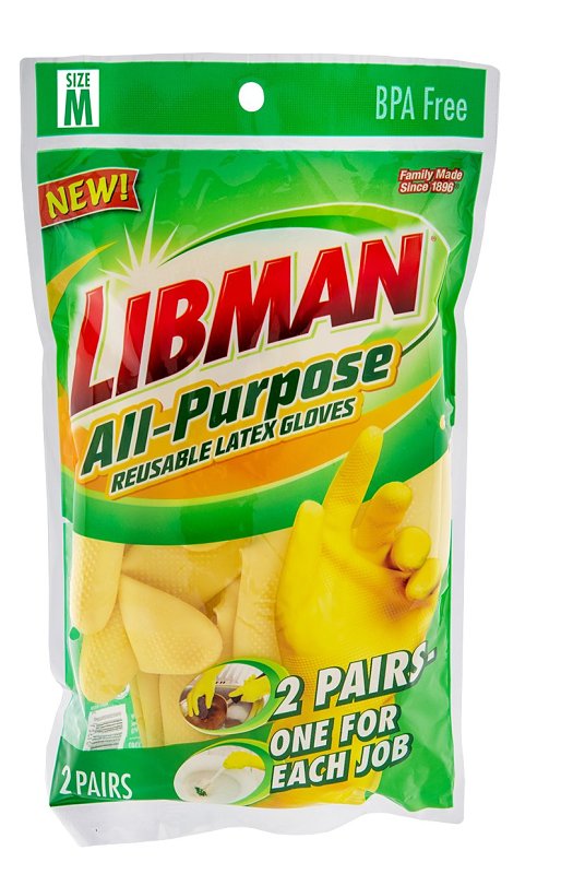 Libman 1321 All-Purpose Reusable Gloves, M, 12 in L, Latex, Yellow