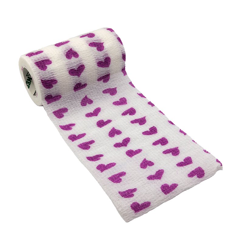 Ideal SyrFlex TA3400WHIP-4PK Hearts Cohesive Bandage, 5 yd L, 4 in W, Rubber Latex Bandage, Pink