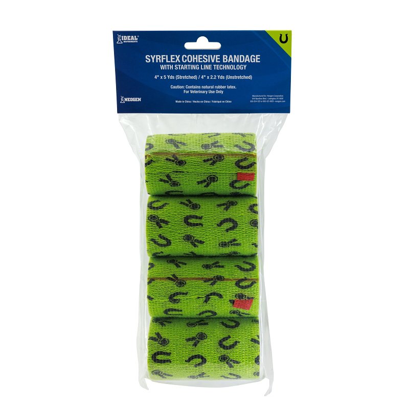 Ideal SyrFlex TA3400GRNP-4PK Horse Shoe Cohesive Bandage, 5 yd L, 4 in W, Rubber Latex Bandage, Green