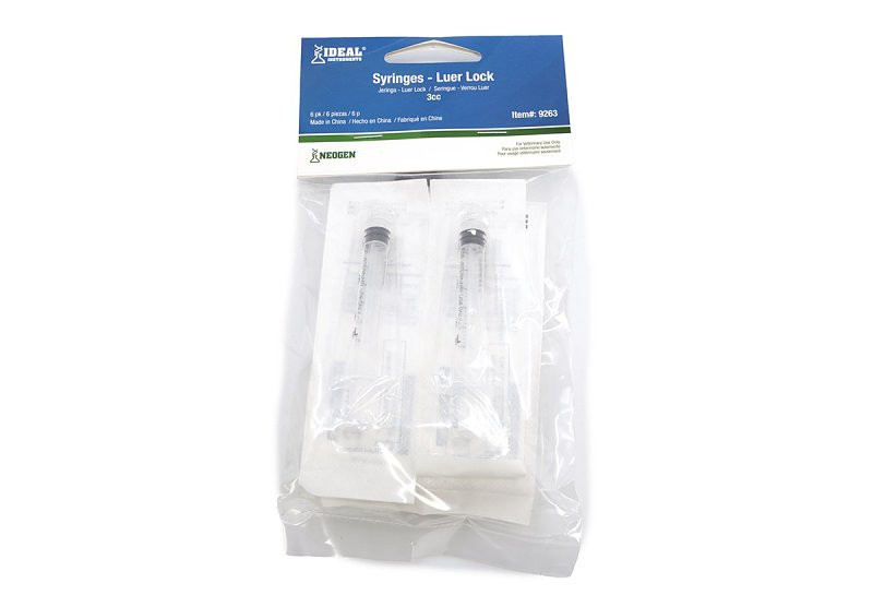 Neogen 9263 Luer Lock Syringe, Disposable, 3 cc, Polypropylene, Clear