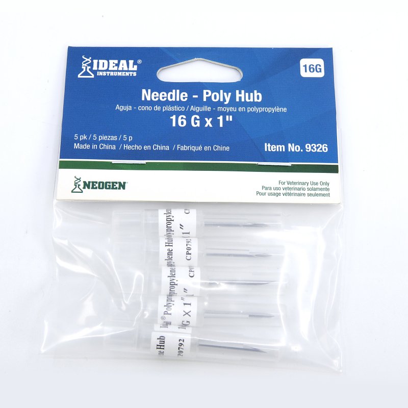Neogen 9326 Hub Needle, Disposable, Polypropylene, 16 ga, 1 in L