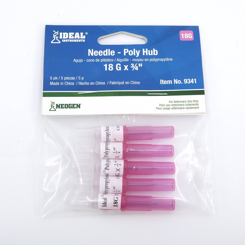 Neogen 9341 Hub Needle, Disposable, Polypropylene, 18 ga, 3/4 in L