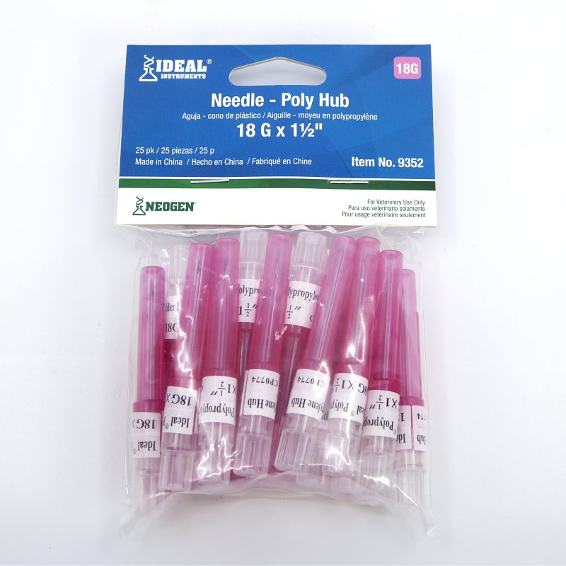 Neogen 9352 Hub Needle, Polypropylene, 18 ga, 1-1/2 in L