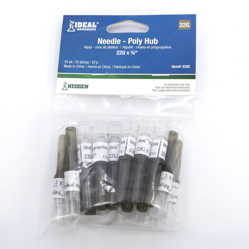 Neogen 9392 Hub Needle, Polypropylene/Stainless Steel, 22 ga, 3/4 in L