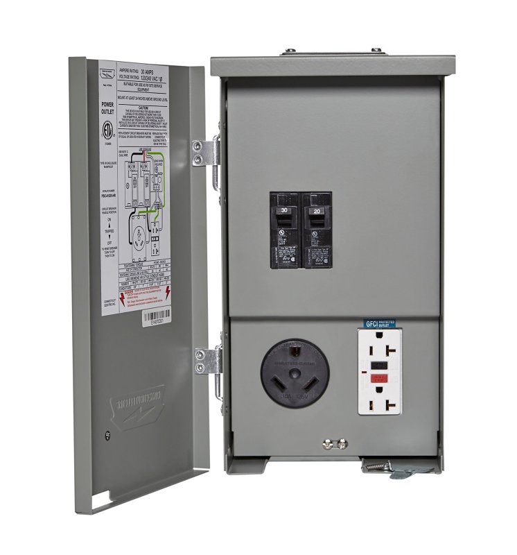 Connecticut Electric CESMPSC41GRHR RV/EV Power Outlet, 1-Phase, 30 A, 240 V, 2-Space, NEMA 3R Enclosure, Bolt-On