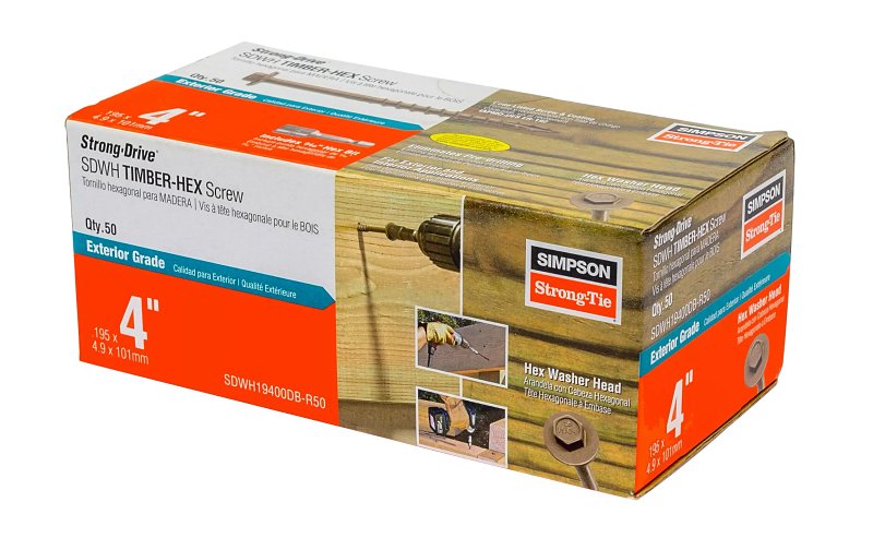 Simpson Strong-Tie Strong-Drive SDWH SDWH19400DB-R50 Timber Screw, 4 in L, Coarse Thread, Large Hex Washer Head, Tan