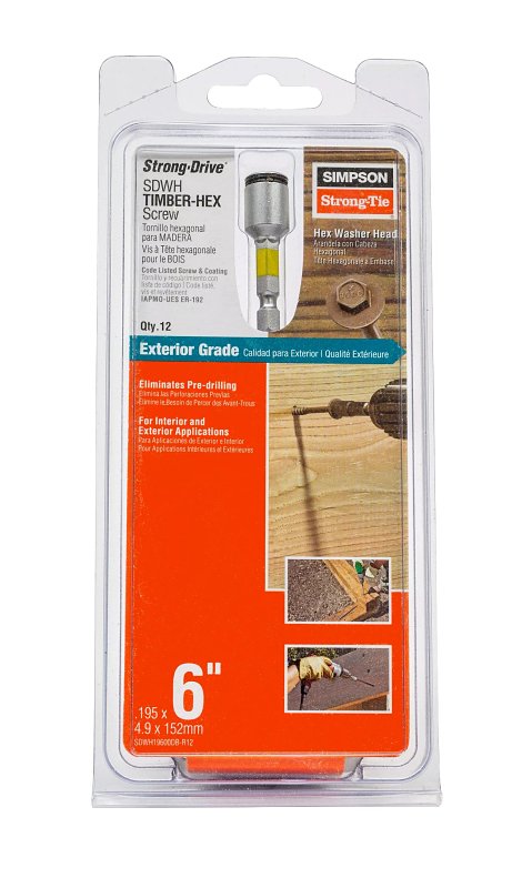Simpson Strong-Tie Strong-Drive SDWH SDWH19600DB-R12 Timber Screw, 6 in L, Coarse Thread, 5/16 in Drive