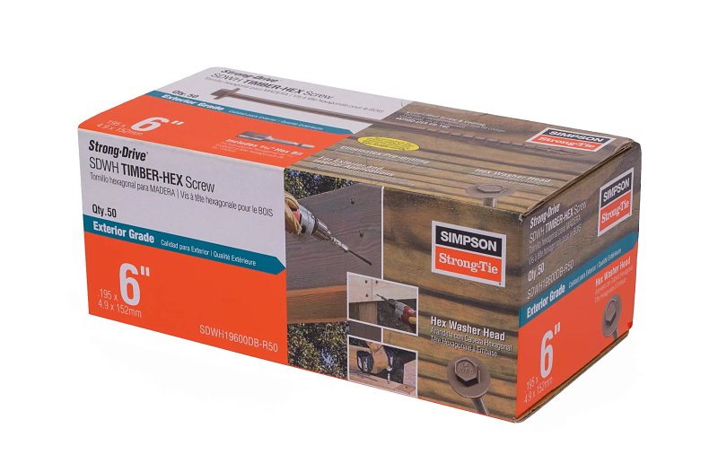 Simpson Strong-Tie Strong-Drive SDWH SDWH19600DB-R50 Timber Screw, 6 in L, Coarse Thread, 2-3/4 in Thread