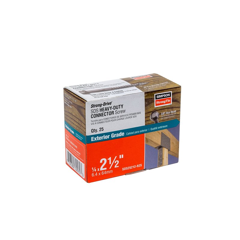 Simpson Strong-Tie Strong-Drive SDS SDS25212-R25 Connector Screw, 2-1/2 in L, Serrated Thread, Hex Head, Hex Drive