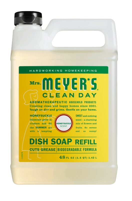 Mrs. Meyer's Clean Day 11183 Dish Soap Refill, 48 fl-oz Bottle, Liquid, Honeysuckle, Colorless