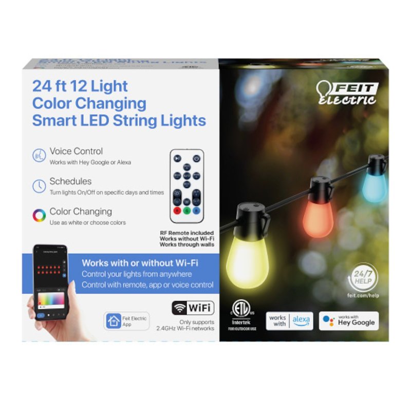Feit Electric LVSL24-12/RGBW/AG Smart LED String Light, String, 120 V, 10 W, 12-Lamp, LED Lamp, Multi-Color Light