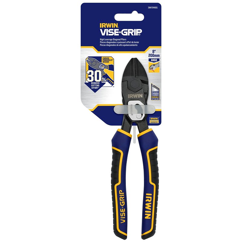 Irwin PowerSlot IWHT84001 Diagonal Plier, 8 in OAL, 12/2 AWG Cutting Capacity, 0.6 in Jaw Opening