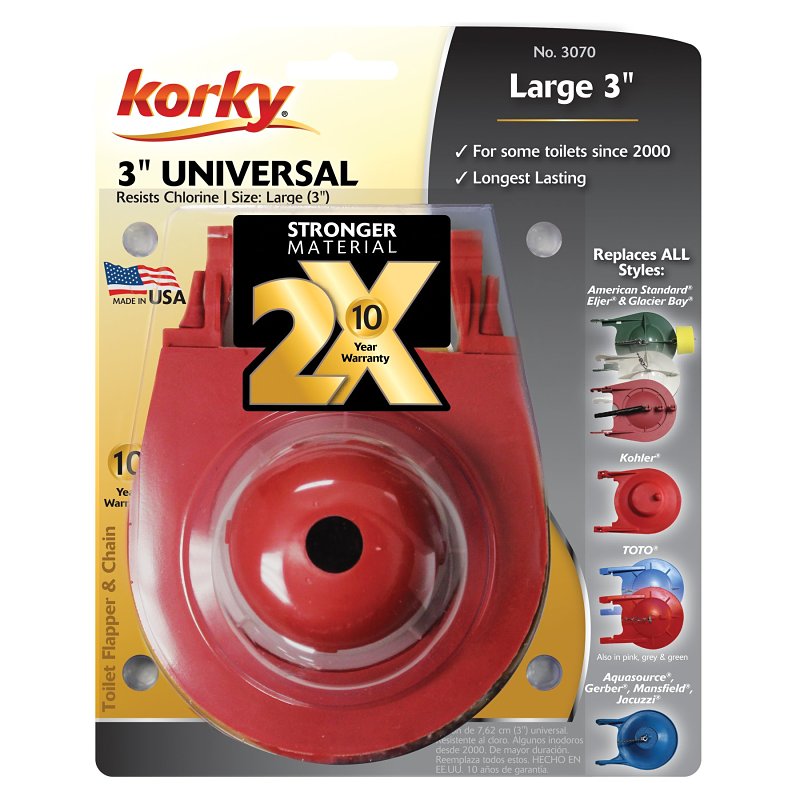 Korky 3070BP Universal Toilet Tank Flapper, Rubber, Red