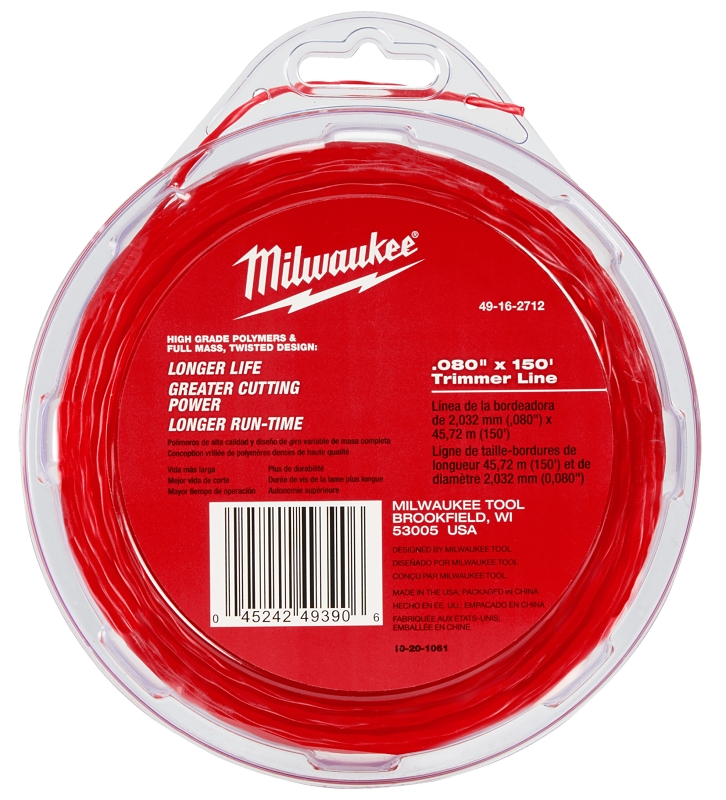 Milwaukee 49-16-2712 Trimmer Line, 0.080 in Dia, 150 ft L, Polymer, Black