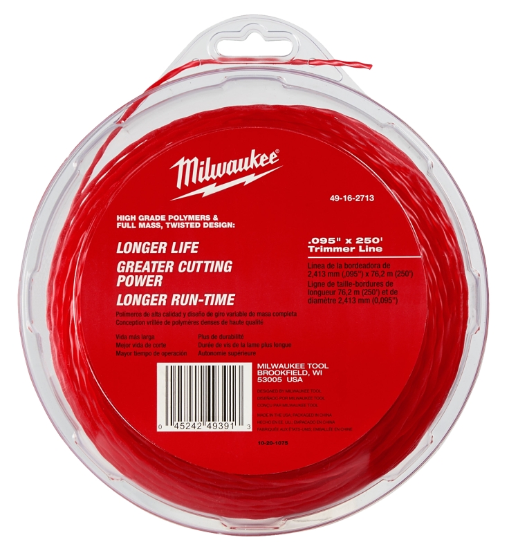 Milwaukee 49-16-2713 Trimmer Line, 0.095 in Dia, 250 ft L, Polymer, Black