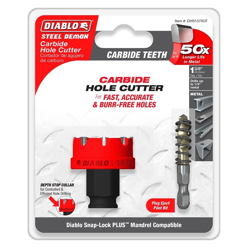 Diablo Steel Demon DHS1375CF Hole Cutter, 1-3/8 in Dia, Carbide Cutting Edge
