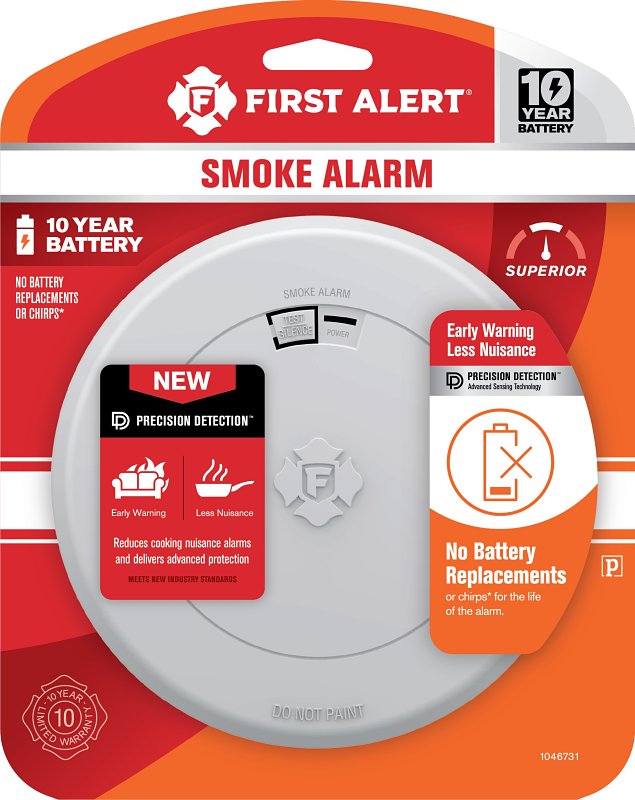First Alert 1046731 Smoke Alarm with Slim Profile Design, Photoelectric Sensor, White