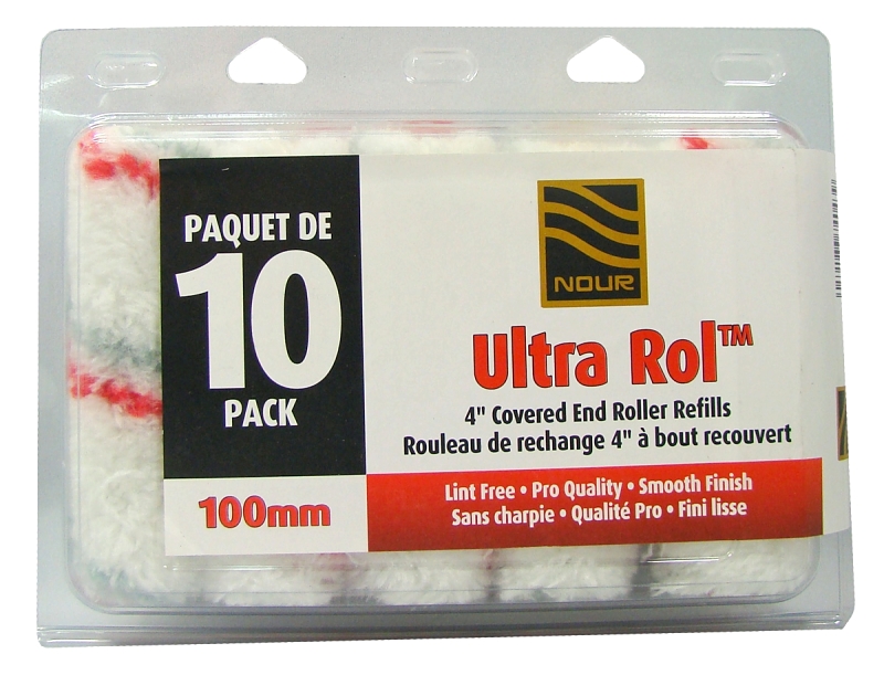 Nour Z 4U05-10 Roller Refill Pack, Gray/Red, 3/8 in Thick Nap, 4 in L, Fabric Cover, 10/PK