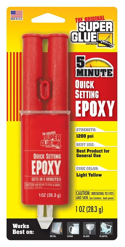 The Original Super Glue SY-QS Epoxy Adhesive, Light Yellow, Liquid, 1 oz Syringe, -40 to 80 deg C Temperature