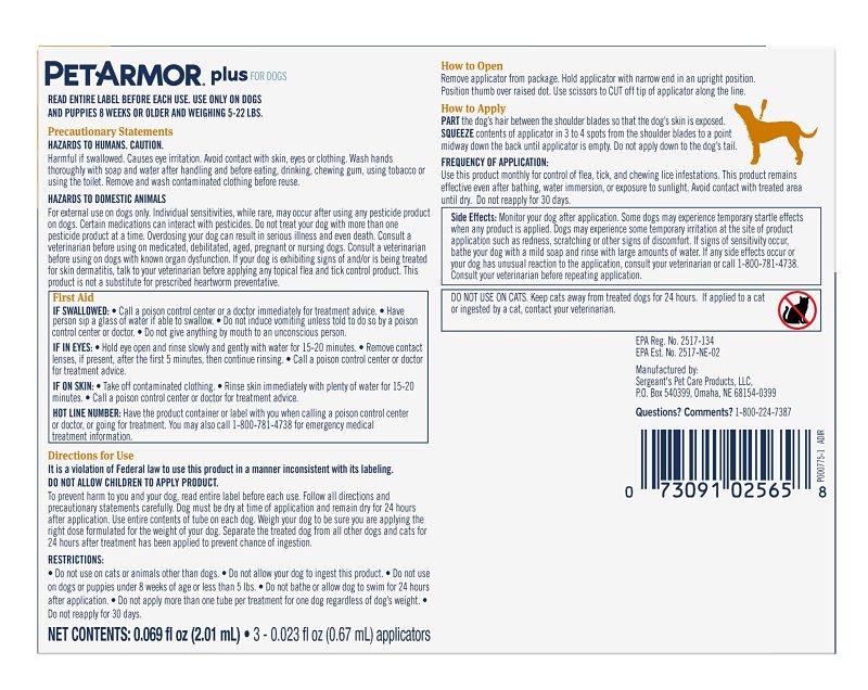 PetArmor Plus 5387 Flea and Tick Topical Treatment, Liquid Tube