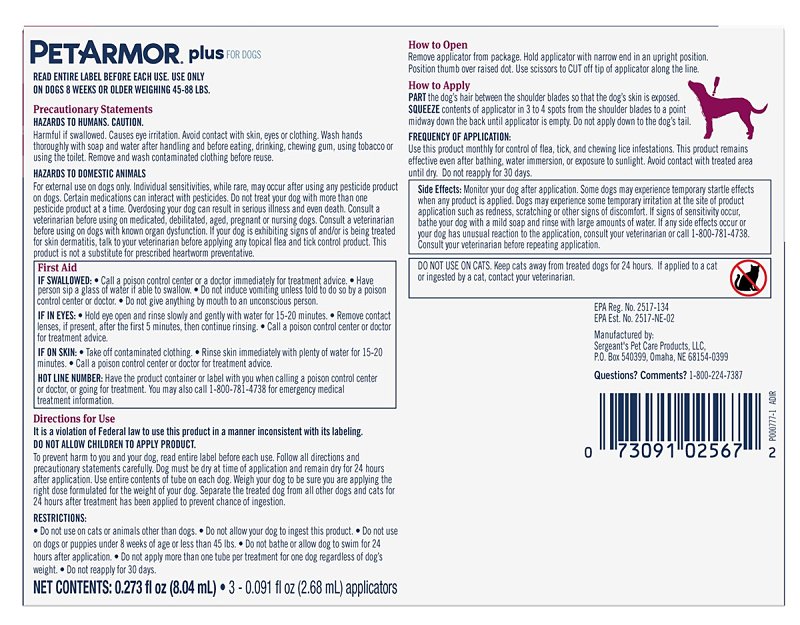 PetArmor Plus 5389 Flea and Tick Topical Treatment, Liquid Tube