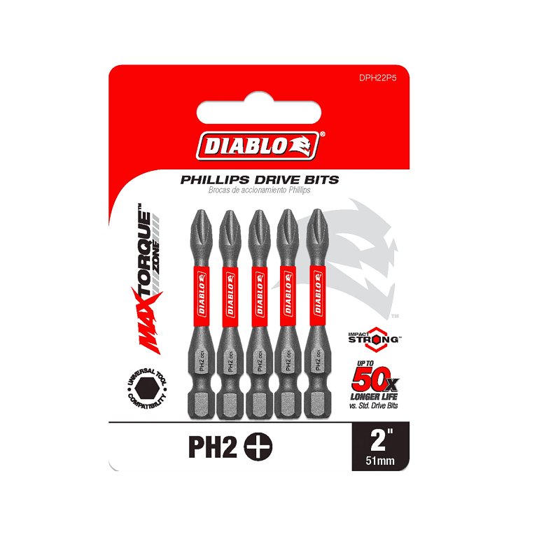 Diablo DPH22P5 Screwdriver Insert Bit, #2 Drive, Phillips Drive, 2