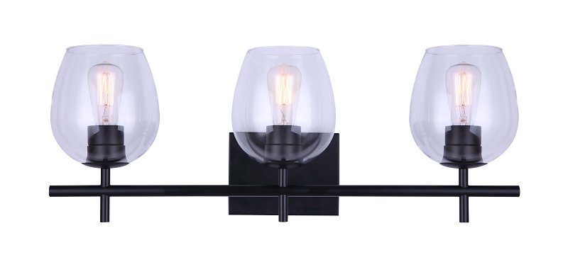 Canarm CAIN Series IVL1019A03BK Vanity Light, 3-Lamp, CFL, Incandescent, LED Lamp, Steel Fixture, Matte Black Fixture