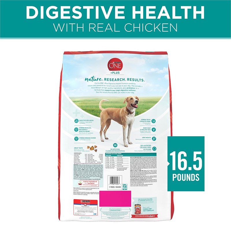 Tidy Cats ONE +Plus 18408 Dog Food, All Sizes Breed, Diced, Dried, Kibble, 16.5 lb Bag