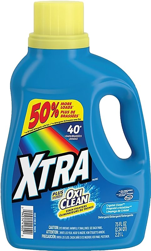 Xtra 41602 Laundry Detergent, 75 oz, Bottle, Liquid, Clean Crystal
