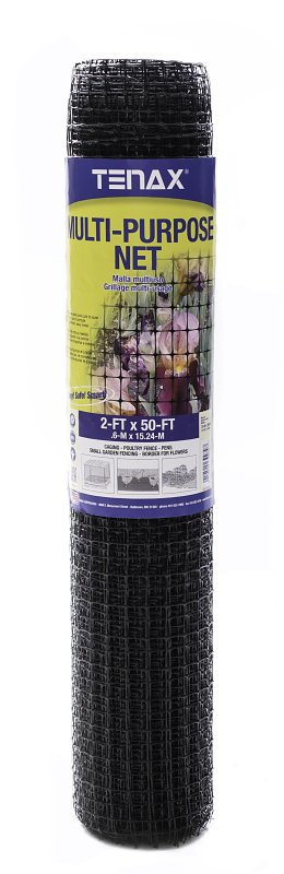 Tenax 60041909 Multi-Purpose Net Roll, 50 ft L, 2 ft H, 0.75 x 0.1 in Mesh, Polypropylene, Black