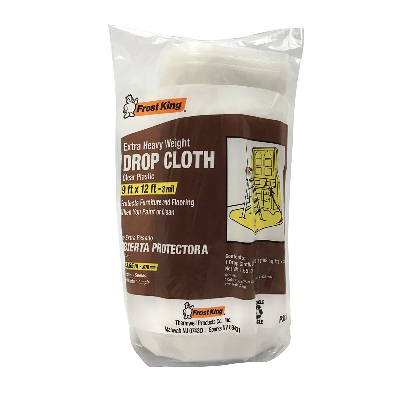 Frost King P311R Drop Cloth, 12 ft L, 9 ft W, Plastic, Clear