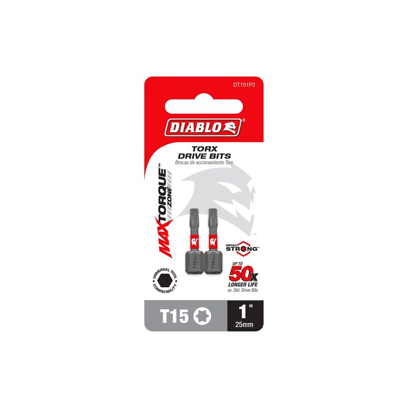 Diablo DT151P2 Screwdriver Insert Bit, #15 Drive, Torx Drive, 1 in L, 2/PK