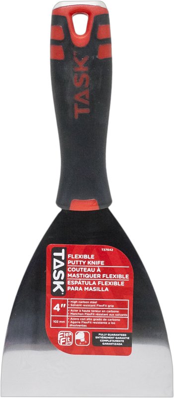 Task T37642 Flexible Putty Knife, 4 in W Blade, HCS Blade, FlexFit Grip, Hammer Cap Handle
