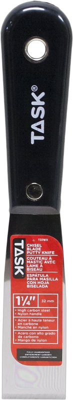 Task T37811 Chisel Putty Knife, 1-1/4 in W Blade, HCS Blade, Nylon Handle