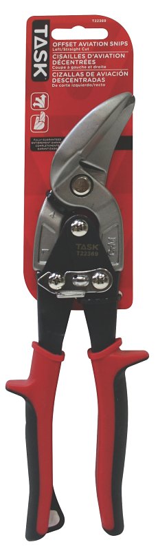 Task T22369 Aviation Snip, Left Cut, Chrome Molybdenum Steel Blade, Offset, Soft-Touch Handle, Red Handle