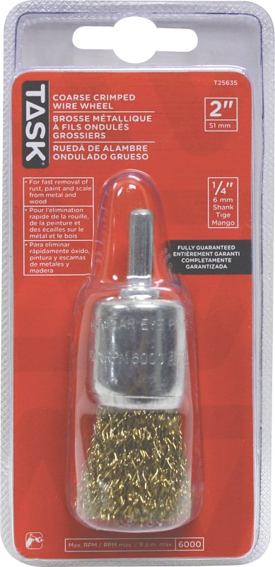 Task T25635 End Brush, 1 in Dia, 1/4 in Arbor/Shank, Crimped Bristle