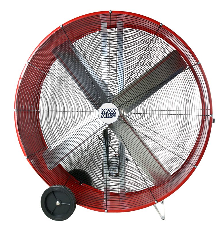 MaxxAir BF48BDRED Portable Drum Fan, 120 V, 2-Speed, 10,100 to 18,000 cfm Air, Black/Red