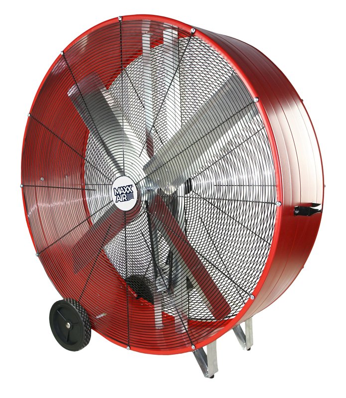 MaxxAir BF48BDRED Portable Drum Fan, 120 V, 2-Speed, 10,100 to 18,000 cfm Air, Black/Red
