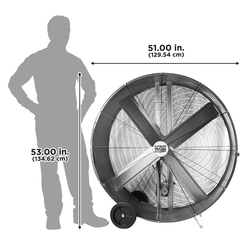 MaxxAir BF48BDRED Portable Drum Fan, 120 V, 2-Speed, 10,100 to 18,000 cfm Air, Black/Red