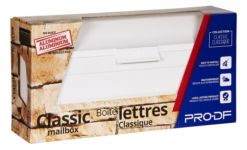 Pro-Df AL360B Standard Mailbox, 500 cu-in, Aluminum, Powder-Coated, White, 16 in W, 4 in D, 13 in H
