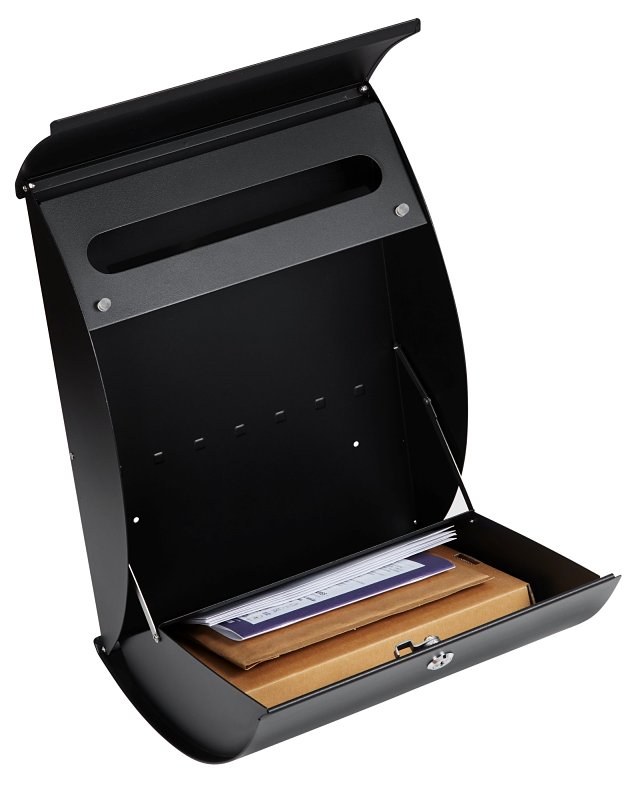 Pro-Df MS26901 Large Lockable Mailbox, 1200 cu-in, Metal, Powder-Coated, Black, 13-1/4 in W, 5-1/4 in D, 18 in H