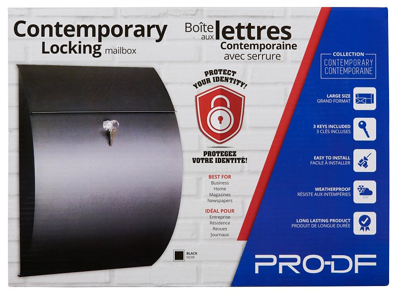 Pro-Df MS26901 Large Lockable Mailbox, 1200 cu-in, Metal, Powder-Coated, Black, 13-1/4 in W, 5-1/4 in D, 18 in H
