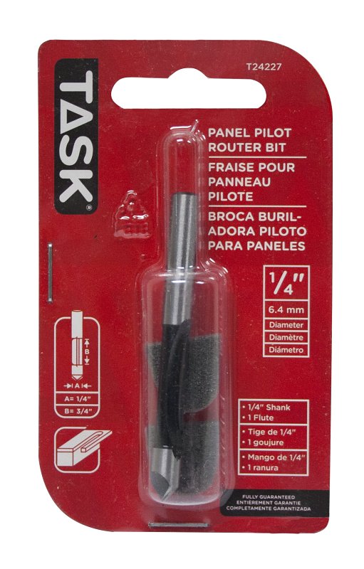Task T24227 Panel Pilot Router Bit, 1/4 in Dia Cutter, 1/4 in Dia Shank, Steel/Tungsten Carbide