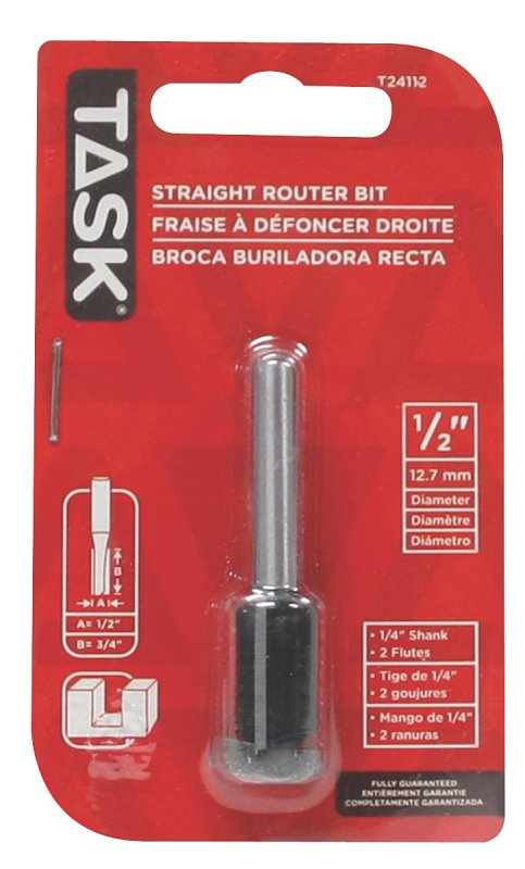 Task T24112 Router Bit, 1/2 in Dia Cutter, 1/4 in Dia Shank, Steel/Tungsten Carbide