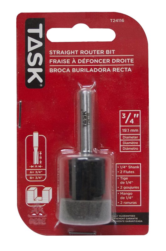 Task T24116 Router Bit, 3/4 in Dia Cutter, 1/4 in Dia Shank, Steel/Tungsten Carbide
