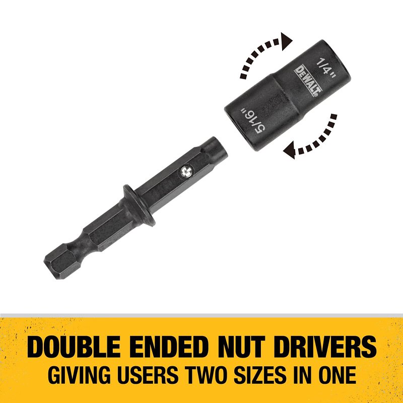 DEWALT DWADEND14516 Double-Ended Nut Driver, 1/4, 5/16 in Drive, Hollow Hex Drive