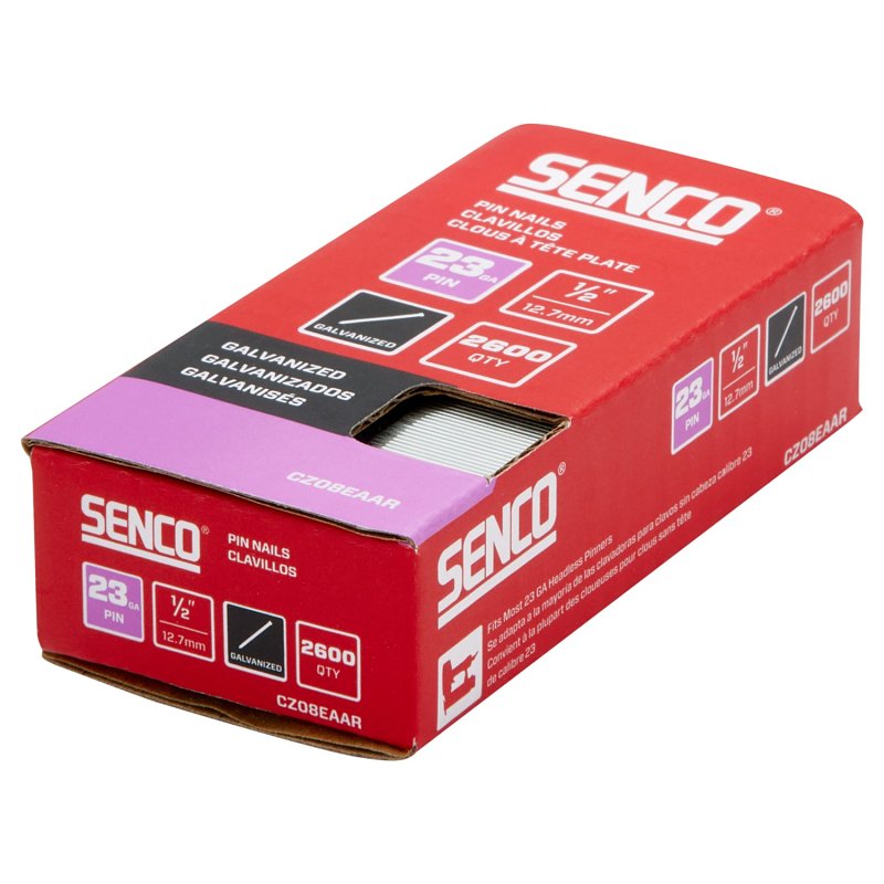 Senco CZ08EAAR Micro Pin Strip, 1/2 in L, 23 ga, Galvanized/Plain, Headless
