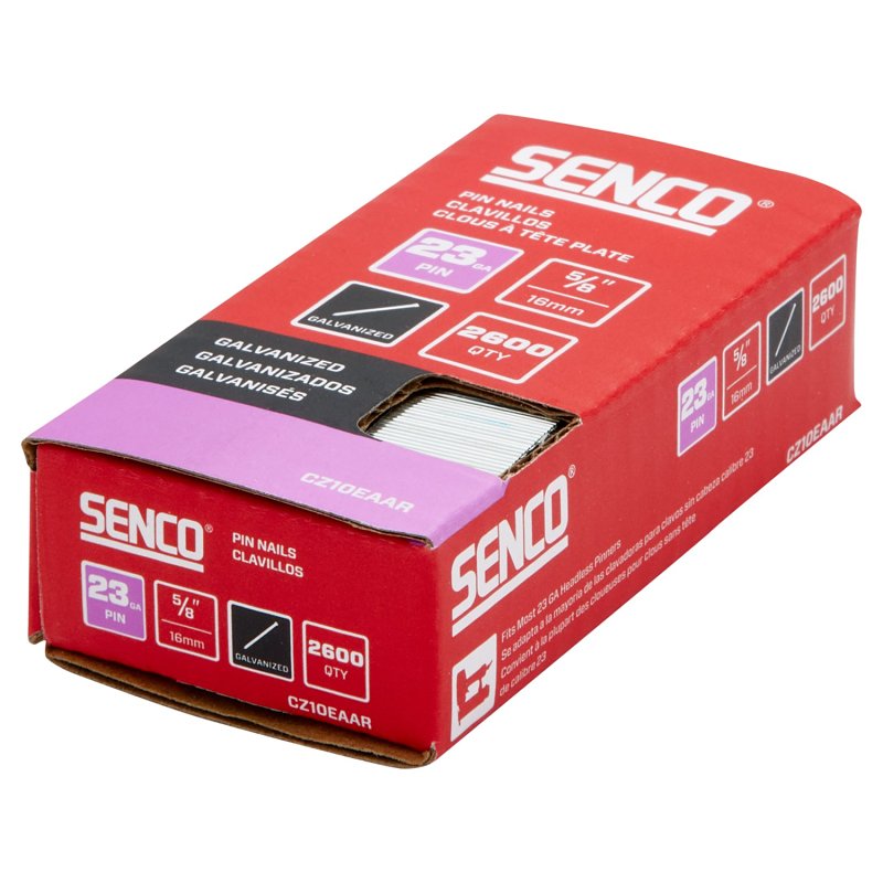 Senco CZ10EAAR Micro Pin Strip, 5/8 in L, 23 ga, Galvanized/Plain, Headless