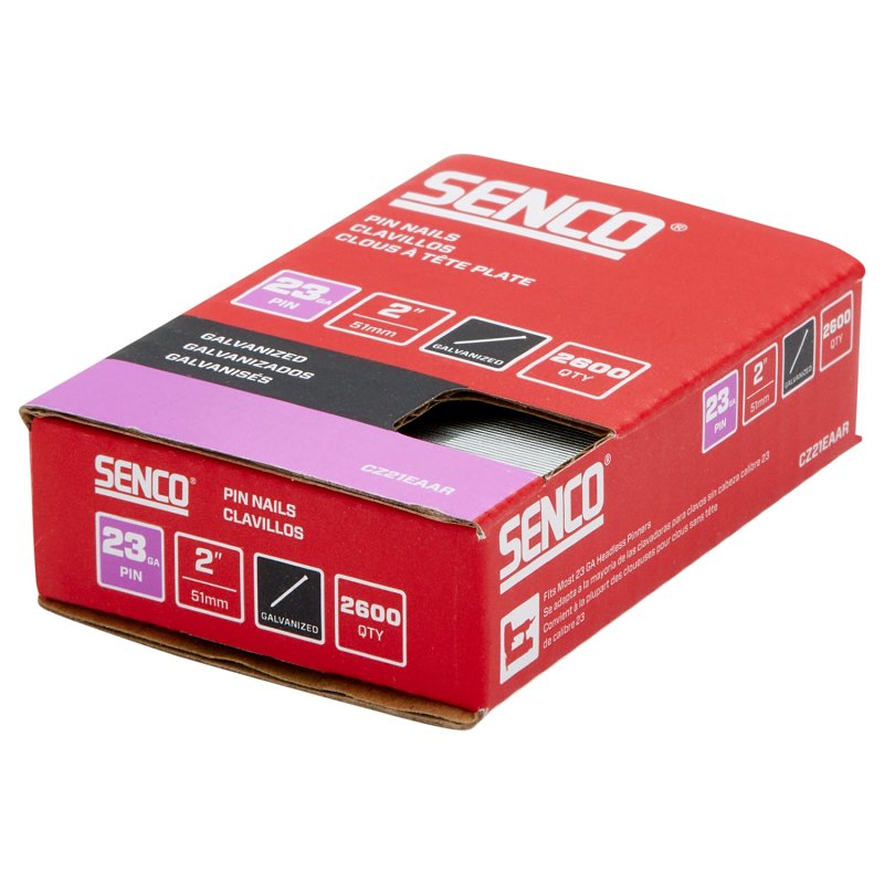 Senco CZ21EAAR Micro Pin Strip, 2 in L, 23 ga, Galvanized/Plain, Headless